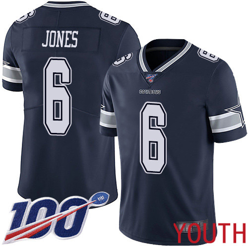 Youth Dallas Cowboys Limited Navy Blue Chris Jones Home #6 100th Season Vapor Untouchable NFL Jersey->youth nfl jersey->Youth Jersey